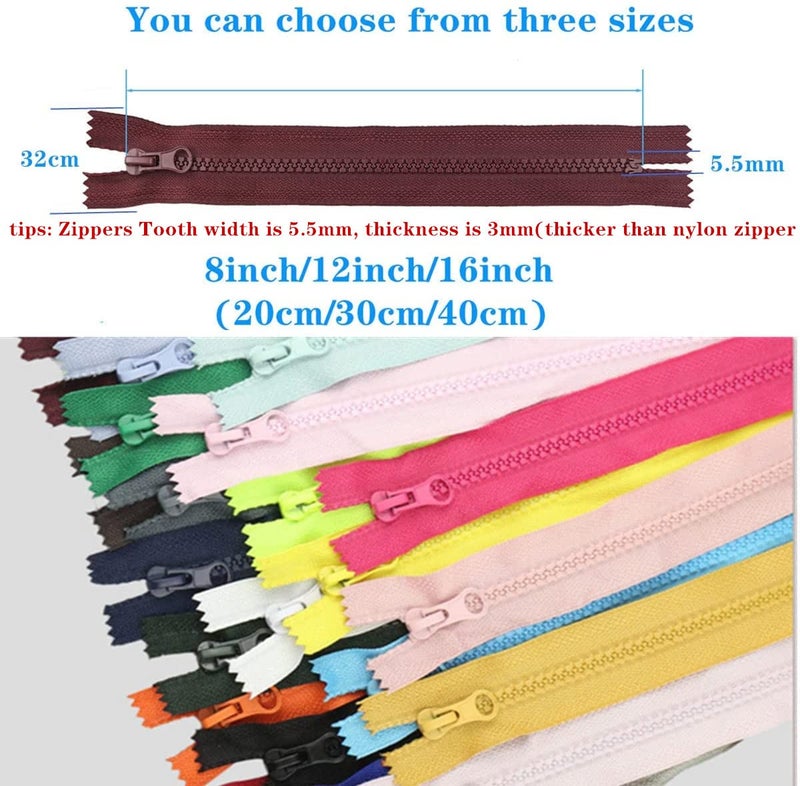 Wonesifee 22PCS Zippers Colorful Resin 22Colors Zippers with Pulls #5 Plastic Non-Separating Close-end Zippers for Pockets Handbags Backpack Sofa Cover DIY Sewing Mixed Resin Zippers (40cm16inch) - Image 5